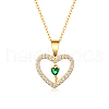 925 Sterling Silver Pave Clear & Green Cubic Zirconia Hollow Heart Pendant Necklaces for Parties and Gifts WZ4640-3