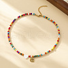 Heart Natural Shell & Colorful Glass Seed Round Beaded Necklaces FS-WGE10D5-07-1