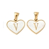 304 Stainless Steel Pave Natural White Shell Heart with Initial Slice Pendants STAS-R168-25G-V-1