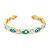Horse Eye Brass Pave Clear Cubic Zirconia Evil Eye Open Cuff Bangles with Enamel for Women BJEW-S147-06G-01-1