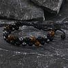 Natural Tiger Eye & Obsidian & Synthetic Hematite Round Beads Braided Bead Bracelets SQ0570-2