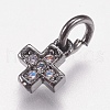 Brass Micro Pave Cubic Zirconia Tiny Cross Charms ZIRC-E147-61-2