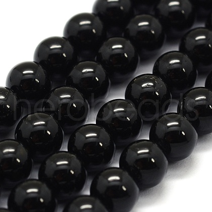 Natural Black Tourmaline Beads Strands G-G763-01-8mm-A-1