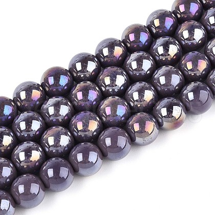 Electroplate Opaque Glass Beads Strands GLAA-T032-P10mm-AB15-1