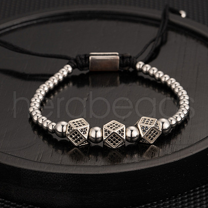 304 Stainless Steel Braided Beads Bracelets WG0F93D-33-1