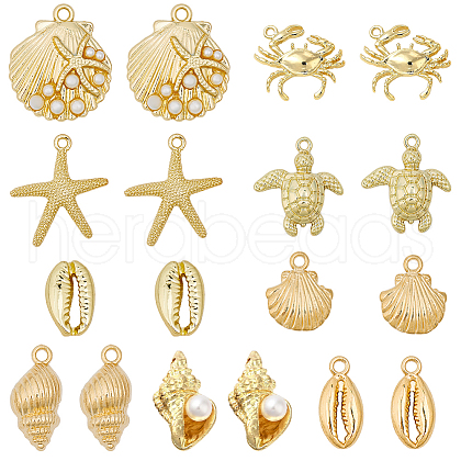 SUNNYCLUE 36Pcs 9 Styles Ocean Theme Alloy Pendants FIND-SC0012-45-1