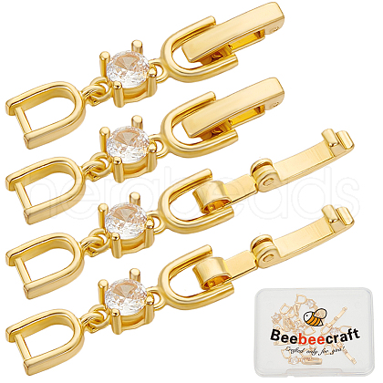 Beebeecraft 10Pcs Brass with Cubic Zirconia Fold Over Clasps ZIRC-BBC0002-67G-1