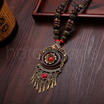 Ethnic Style Alloy & Wood & Resin Pendant Necklaces FS-WG5842A-04-1