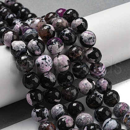 Faceted Natural Fire Crackle Agate Beads Strands G-F447-12mm-N15-1