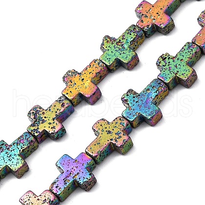 Electroplated Natural Lava Rock Beads Strands G-A256-A01-01C-1