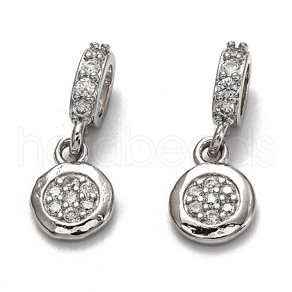 Brass Micro Pave Clear Cubic Zirconia European Dangle Charms ZIRC-H119-03P-1