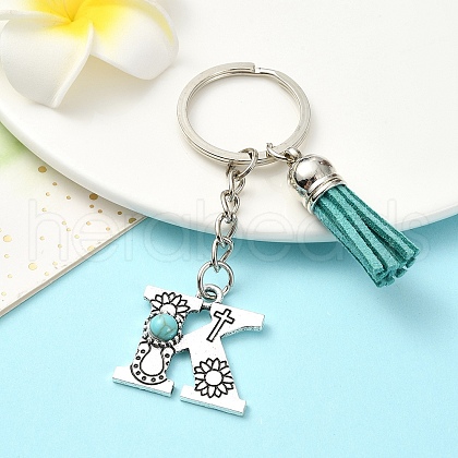 Alloy with Resin Imitation Synthetic Turquoise Keychain KEYC-YW00087-11-1