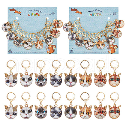 Alloy Enamel Cat Head Pendant Stitch Markers HJEW-AB00235-1