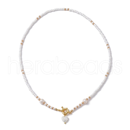 Natural Pearl Heart Pendant Necklace NJEW-MZ00024-01-1