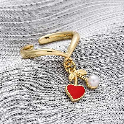 Brass Enamel Open Cuff Rings for Women RJEW-U057-19B-G-1