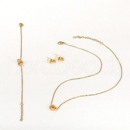 Modern Stainless Steel Two Intertwined Circles Bracelets & Earrings & Necklaces XH7079-1-1