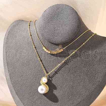 304 Stainless Steel Double Layer Necklaces NJEW-Z061-02G-1