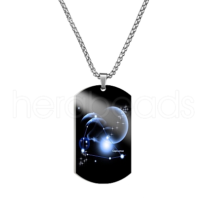 Stainless Steel Constellation Tag Pendant Necklace with Box Chains ZODI-PW0006-01D-1