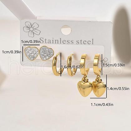 3 Pairs Fashion Stainless Steel Heart Earring Sets JH6323-2-1