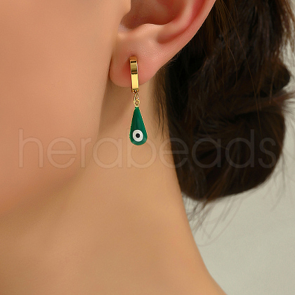Vintage Minimalist Stainless Steel Devil Eye with Teardrop Hoop Earrings GP4493-1