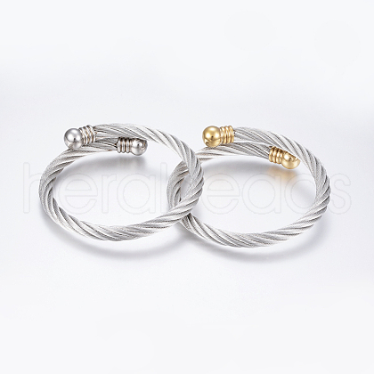 304 Stainless Steel Torque Bangles BJEW-G584-18-1