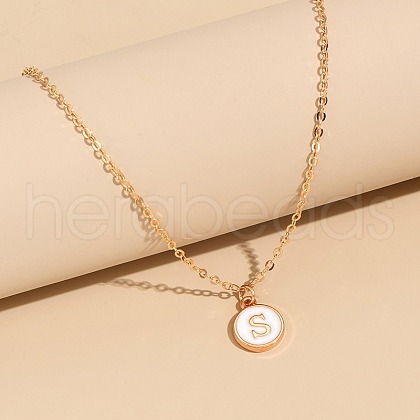 Alloy White Enamel Disc with Initial Pendant Necklaces for Women WG552C5-19-1
