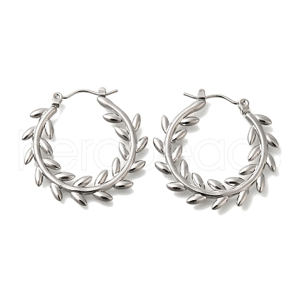 304 Stainless Steel Leaf Hoop Earrings for Women EJEW-S227-67P-1
