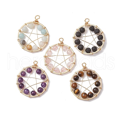 Natural Mixed Gemstone Copper Wire Wrapped Star Pendants PALLOY-JF02832-1