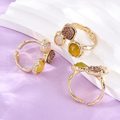 Natural Rose Quartz/Korean Jade/Agate Germ Cuff Rings RJEW-M076-05G-04-1