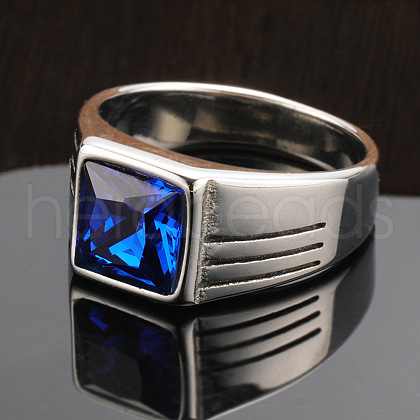 Fashionable 304 Stainless Steel Cubic Zirconia Finger Rings for Men FS-WGE7444-04-1