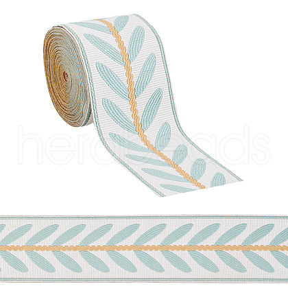 Polyester Jacquard Leaf Ribbon OCOR-WH0097-08D-1
