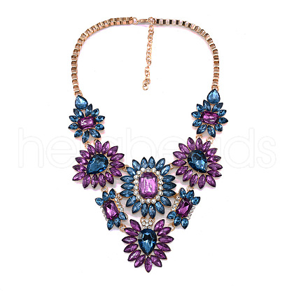 Alloy Glass Flower Statement Bib Necklaces for Women FS-WG917A1-01-1