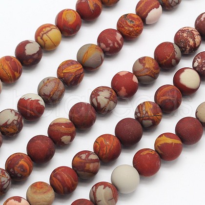 Frosted Round Natural Red Picture Jasper Beads Strands G-N0166-70-10mm-1