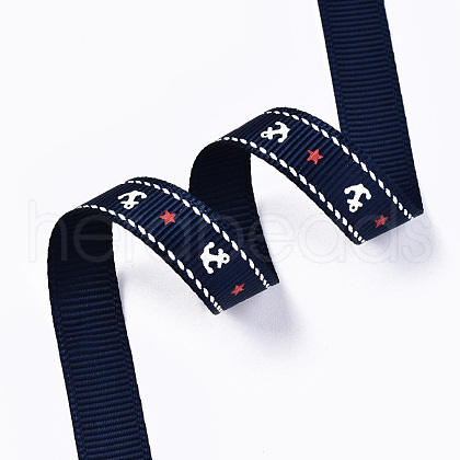 Single Face Anchor & Star Printed Polyester Grosgrain Ribbon OCOR-S050-10mm-05-1-1