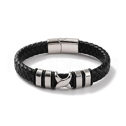 Men's Braided Black PU Leather Cord Bracelets BJEW-K243-23P-1