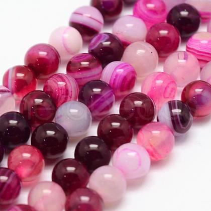 Natural Striped Agate/Banded Agate Bead Strands G-K155-A-6mm-02-1