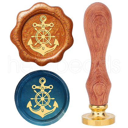 Brass Wax Seal Stamps with Wood Handle AJEW-WH0412-0075-1