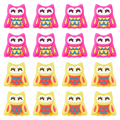 DICOSMETIC 16Pcs 2 Colors Owl Food Grade Eco-Friendly Silicone Beads SIL-DC0001-32-1