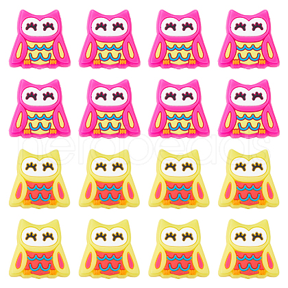 DICOSMETIC 16Pcs 2 Colors Owl Food Grade Eco-Friendly Silicone Focal Beads SIL-DC0001-32-1