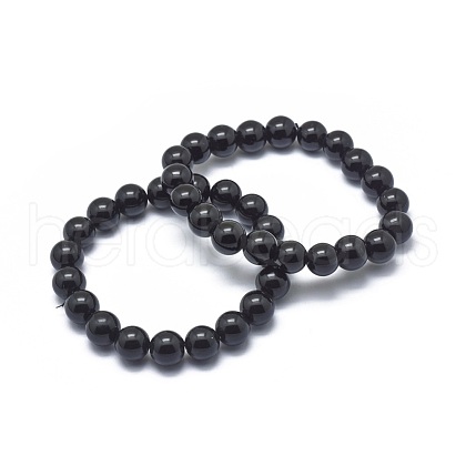 Synthetic Black Stone Bead Stretch Bracelets BJEW-K212-C-032-1