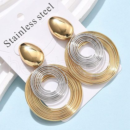 304 Stainless Steel Two Tone Dangle Stud Earrings EJEW-C142-17PG-1