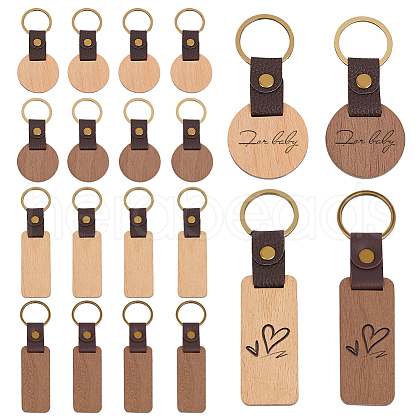   16Pcs 4 Styles Wooden Pendant Keychain KEYC-PH0002-06-1