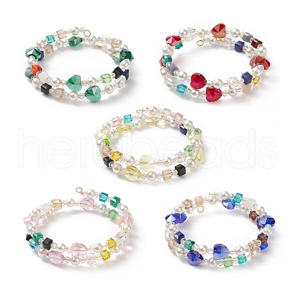 Glass Beads Three Loops Wrap Bracelets BJEW-JB09054-1