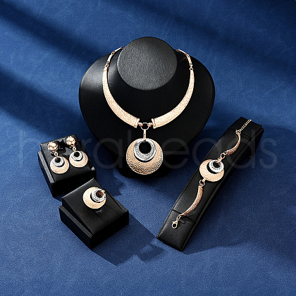 Flat Round Alloy Pendant Necklaces & Stud Dangle Earrings & Link Bracelet & Rings Sets WGF76D9-07-1