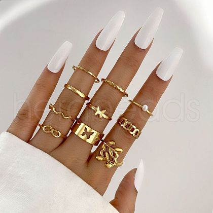 10Pcs Alloy with Plastic Pearl Finger Rings WGEFB3C-05-1