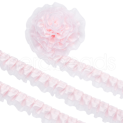 Polyester Double Layer Pleated Lace Ribbon OCOR-WH0097-43C-1