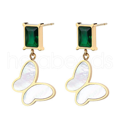 Stainless Steel Pave Green Cubic Zirconia Stud Earrings NH7651-1-1