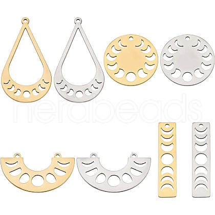 BENECREAT 16Pcs 8 Style 201 Stainless Steel Connector Charms & Pendants STAS-BC0003-36-1