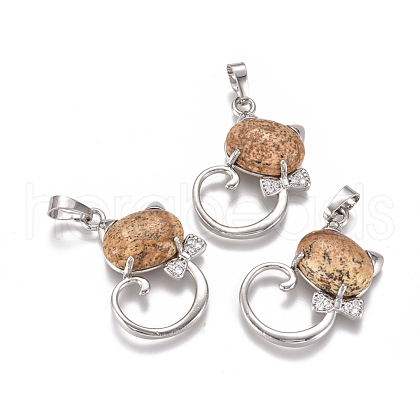 Natural Picture Jasper Kitten Pendants G-L512-R16-1