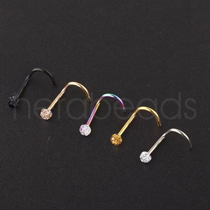 304 Stainless Steel Rhinestone Round Ball Fishtail Nose Rings WGE5A2F-15-1